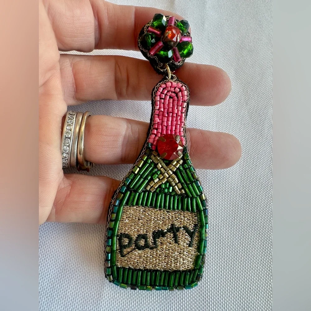 Beaded Champagne Bottle Party Earrings